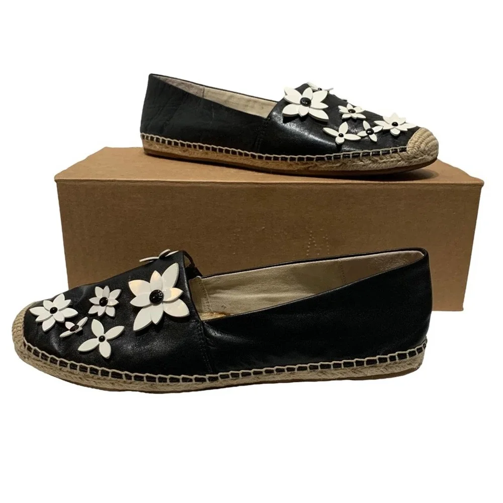 Michael Kors - Lola Espadrille, EUC, size 9.5, black with white flowers